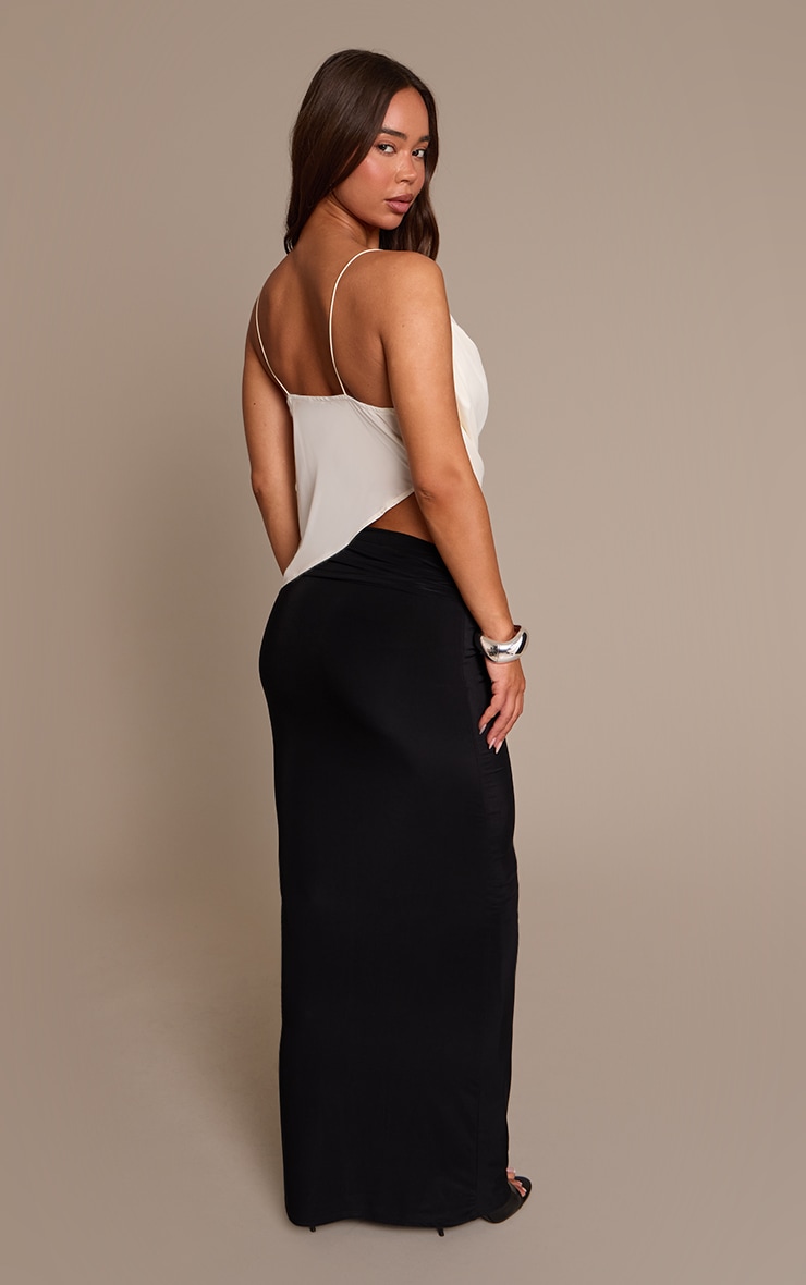 Black Slinky Knot Fold Over Detail Maxi Skirt image 3