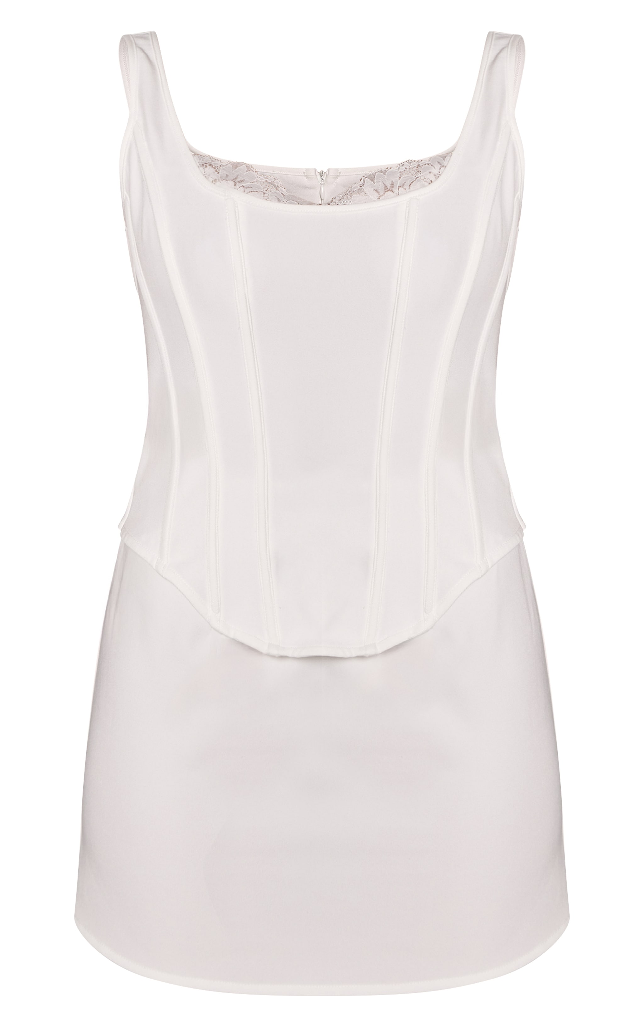 White Satin Boned Lace Detail Corset Bodycon Dress image 5