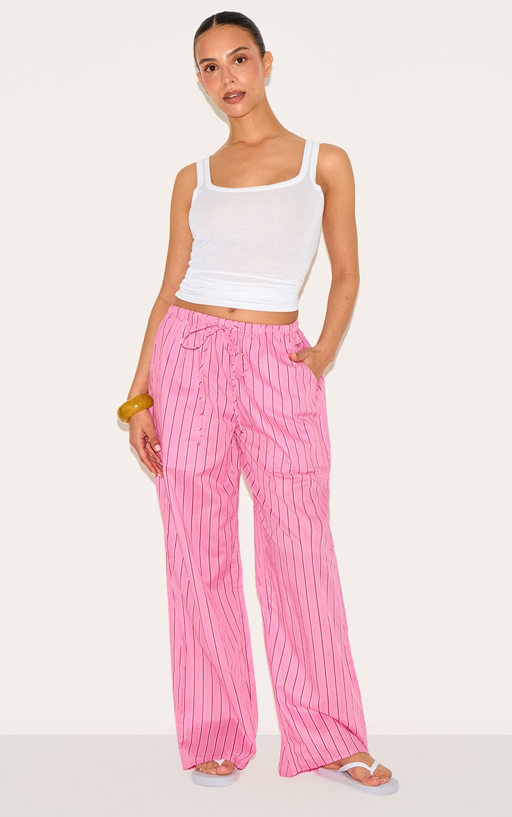 Pantalon Petite rose à rayures fines tissé avec cordon de serrage à la taille image 2