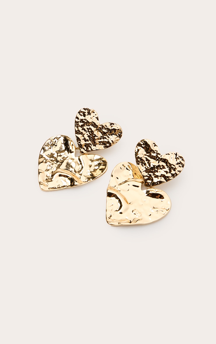 Gold Molten Heart Draped Earrings image 2
