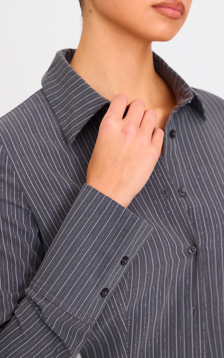 Grey Tailored Woven Glitter Pinstripe Fitted Shirt image 4