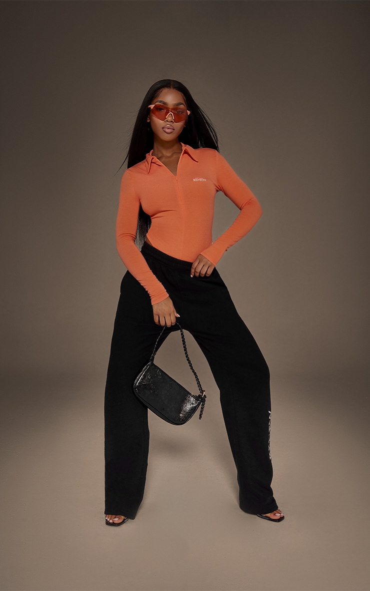 Black Oversized Embroidered Straight Leg Sweatpants image 5