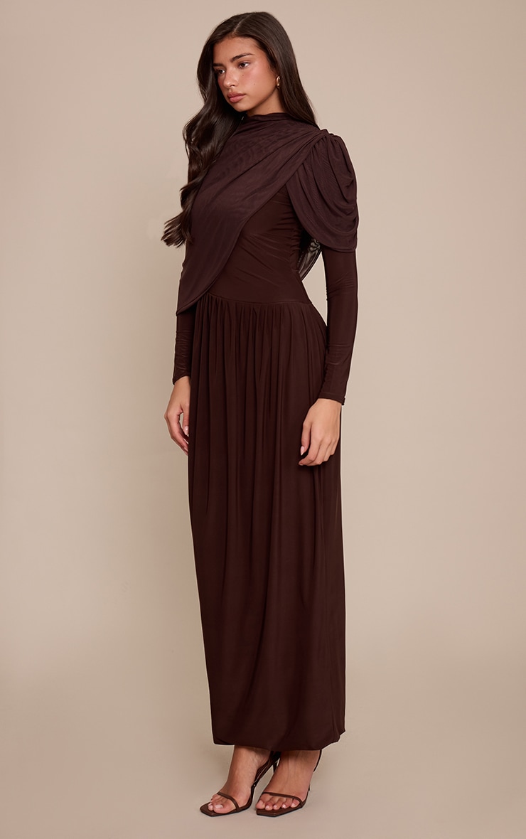 Chocolate Overlay Detail Long Sleeve Maxi Dress image 3