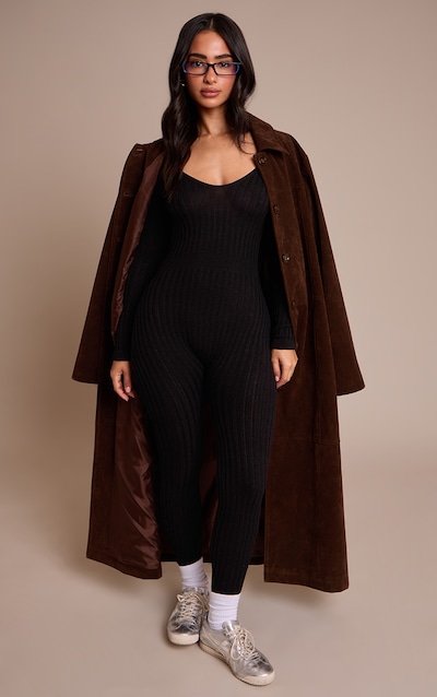 Petite Black Long Sleeve Knitted Jumpsuit