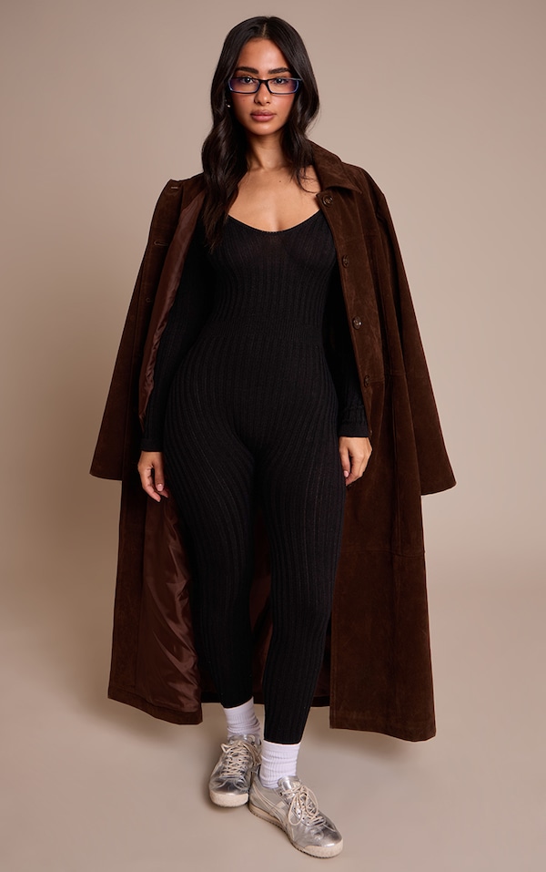 Petite Black Long Sleeve Knitted Jumpsuit