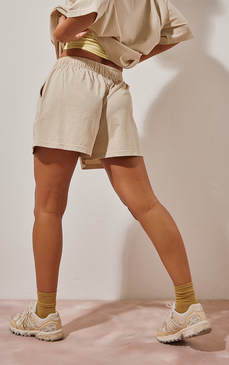 Oatmeal Cotton Oversized Boxy Shorts image 3