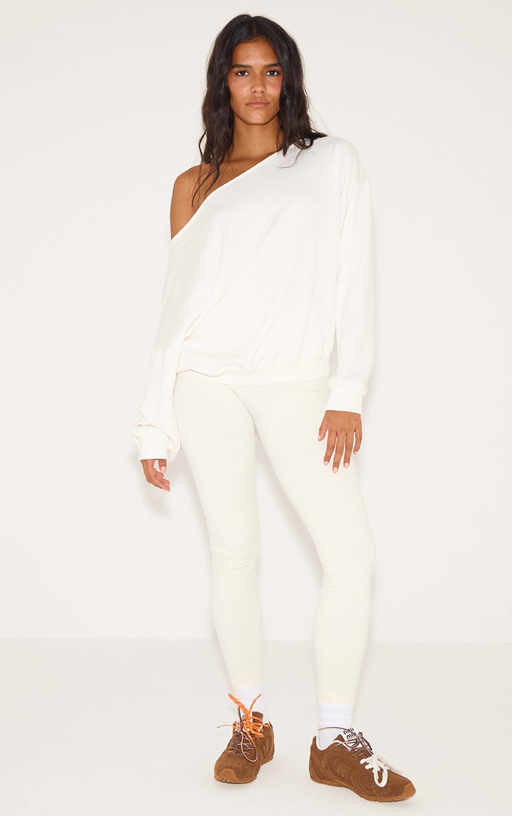 Cream Oversized Off Shoulder Sweatshirt image 3