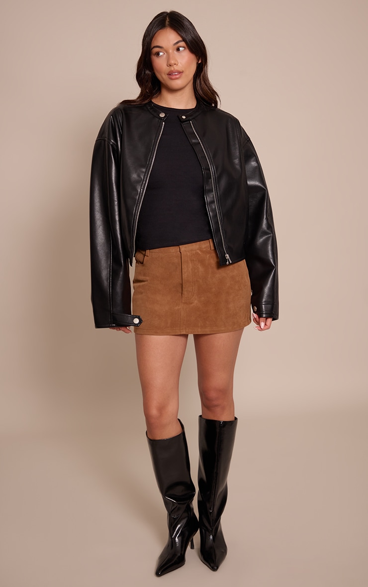 Camel Suede Pocket Detail Mini Skirt