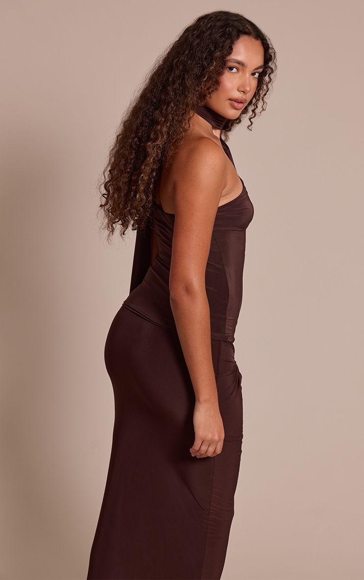 Tall Chocolate Double Layer Scarf Detail Long Top image 2