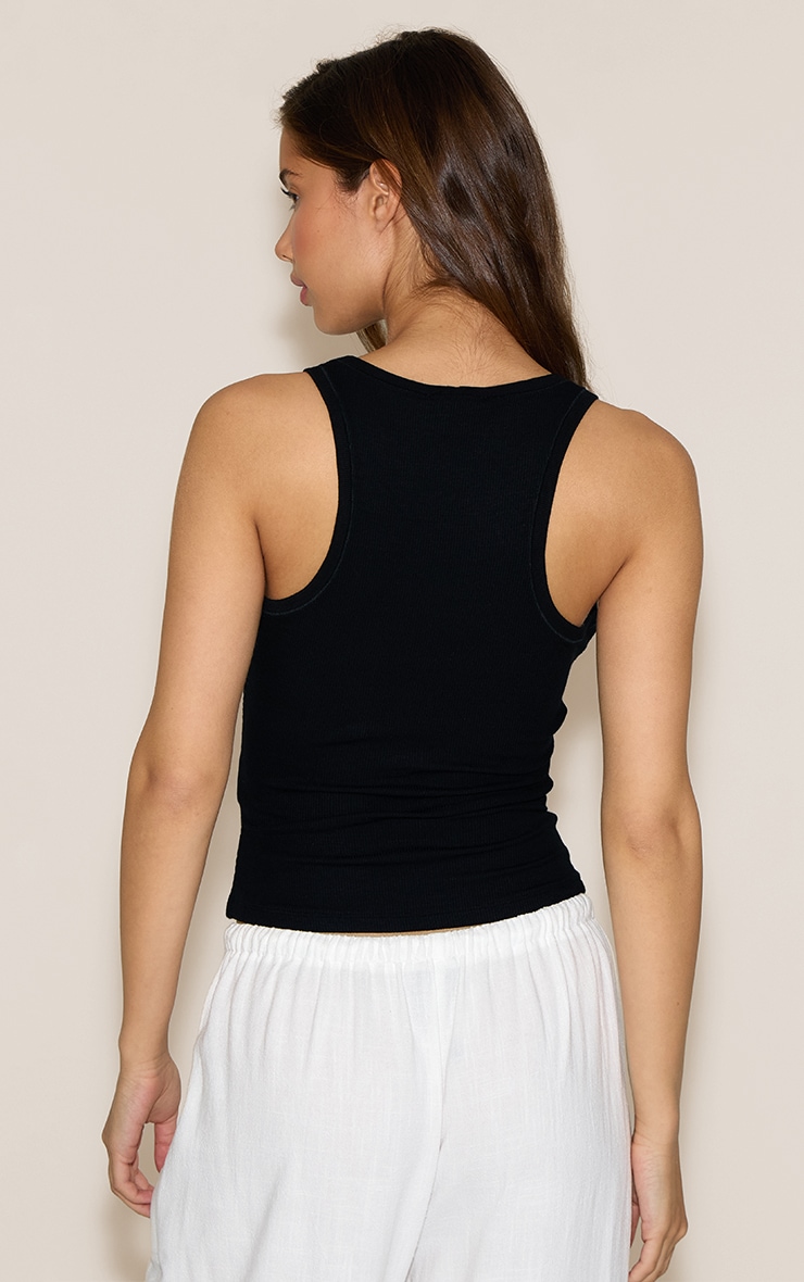 Black Soft Rib Scoop Neck Vest Top image 2