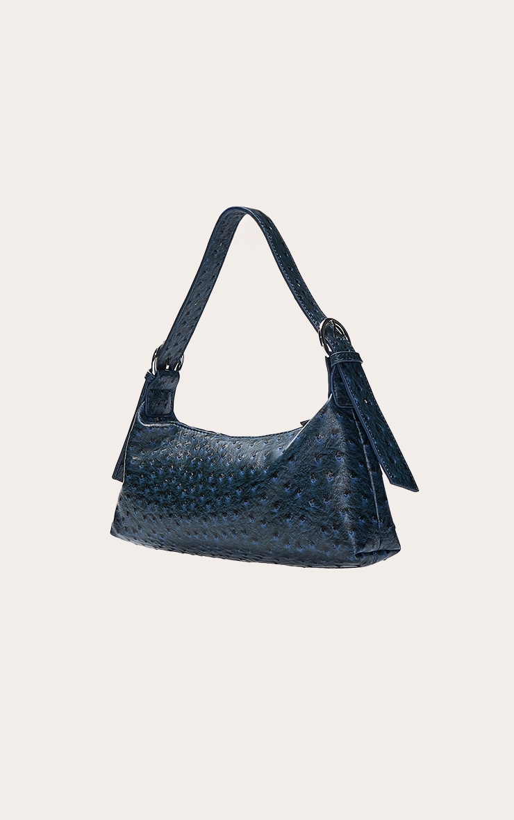 Sac à main en PU effet autruche bleu marine image 3