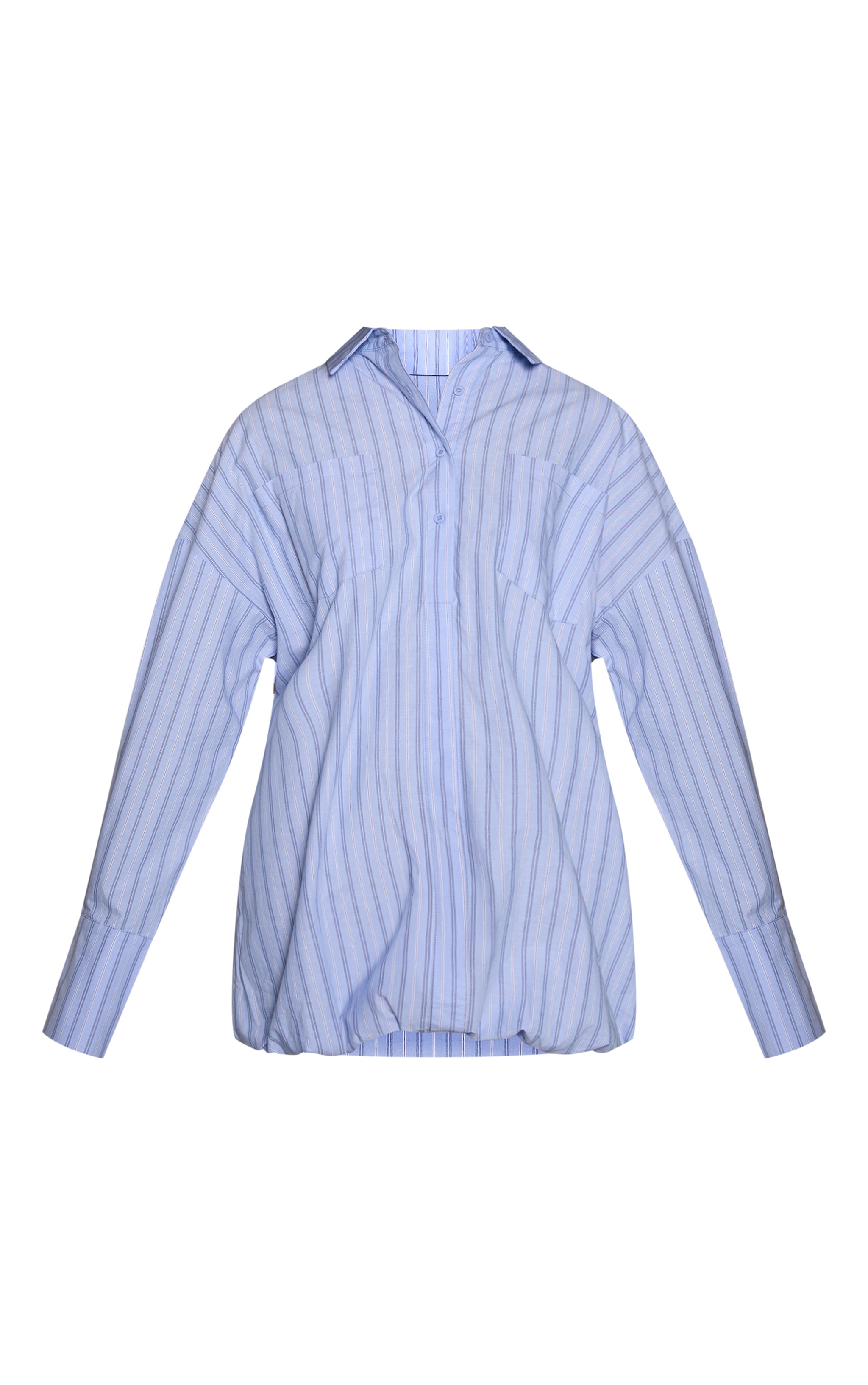 Blue Pinstripe Cotton Poplin Long Sleeve Puffball Dress image 5