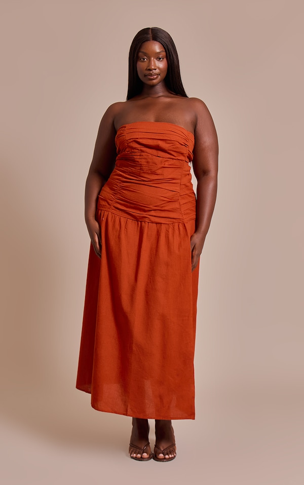 Plus Rust Trim Detail Ruched Maxi Dress