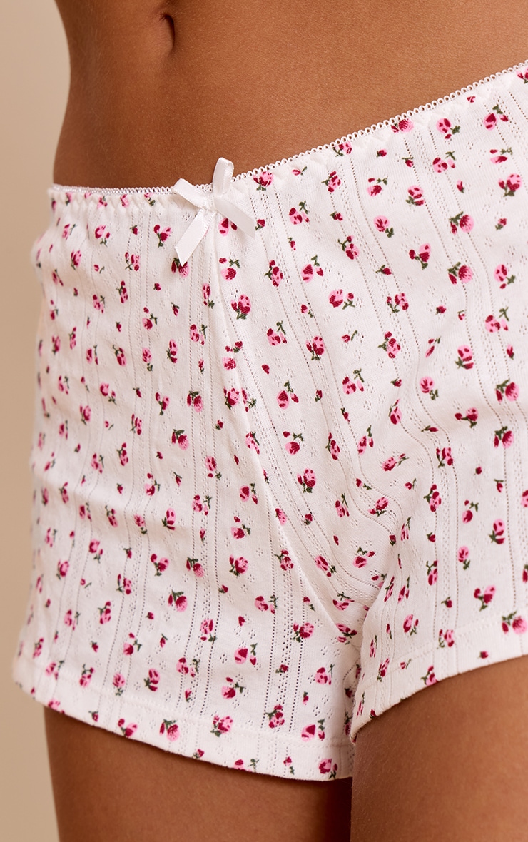 White Ditsy Pointelle Fitted Mini Pajama Shorts image 5