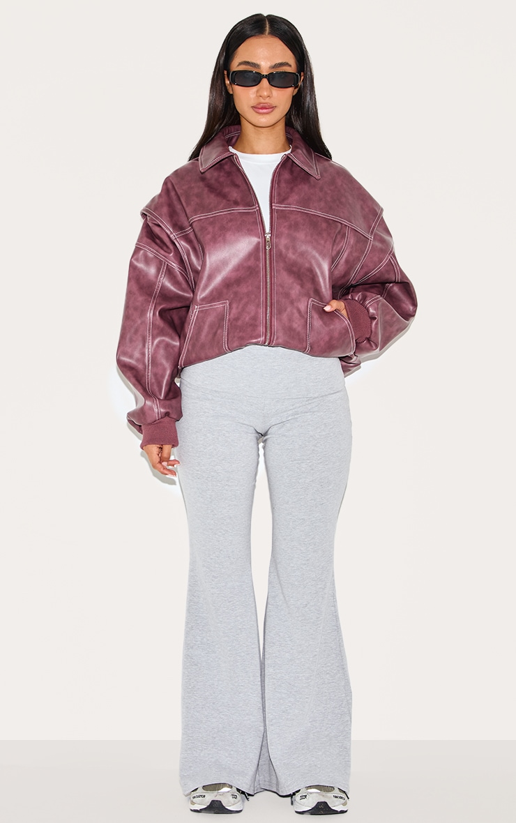Petite Grey Marl Cotton Fold Detail Flared Pants image 2