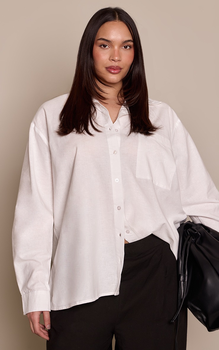 Plus White Linen Oversized Shirt