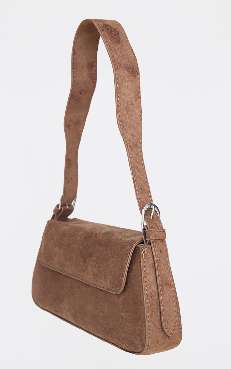 Chocolate Faux Suede Trapeze Shoulder Bag image 3