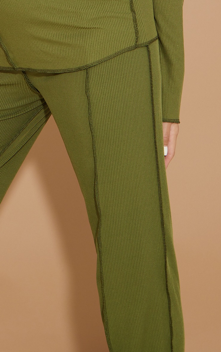 Maternity Khaki Ribbed Seam Detail High Waisted Wide Leg Pants image 4