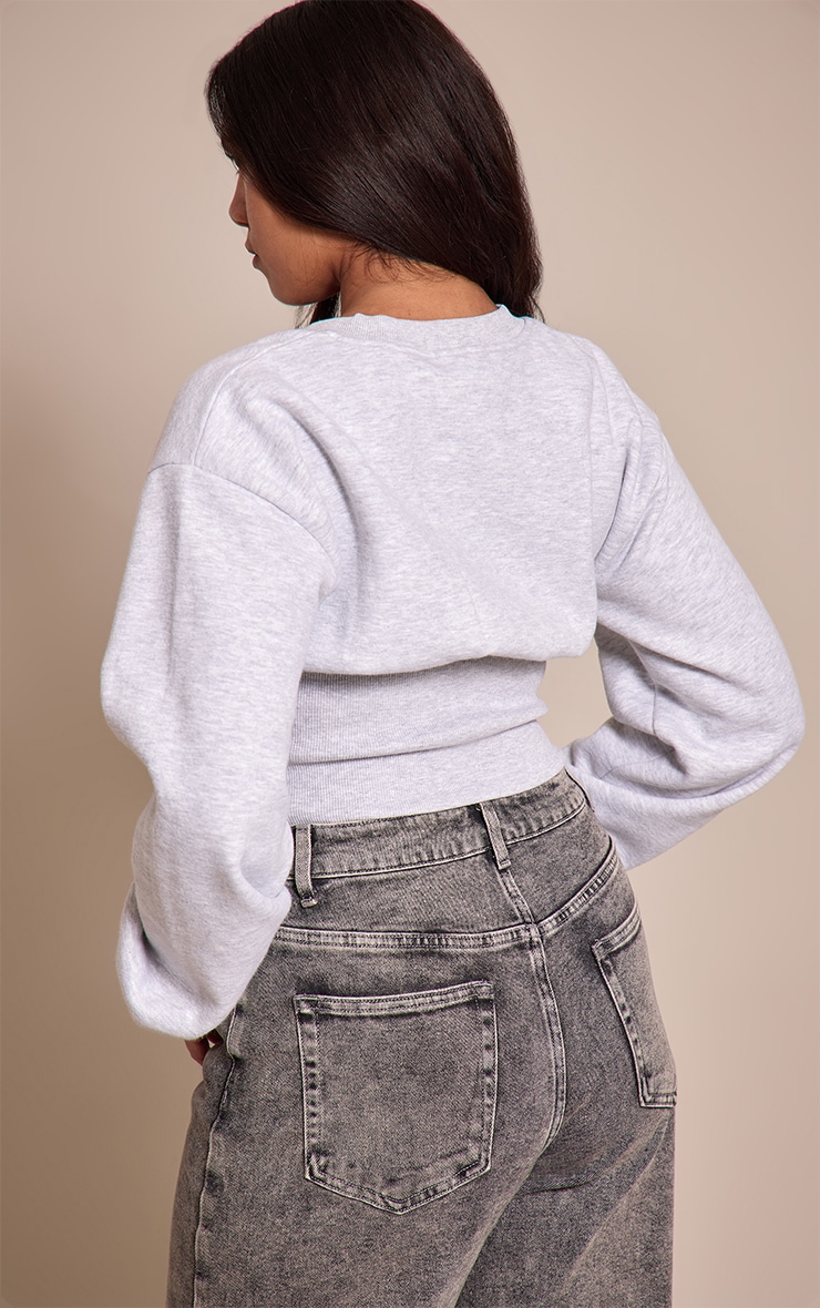 Shape Grey V Neck Cinched Waist Sweatshirt image 2