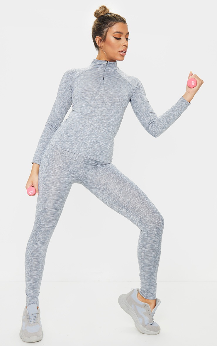 Legging de sport gris chiné clair à taille haute
