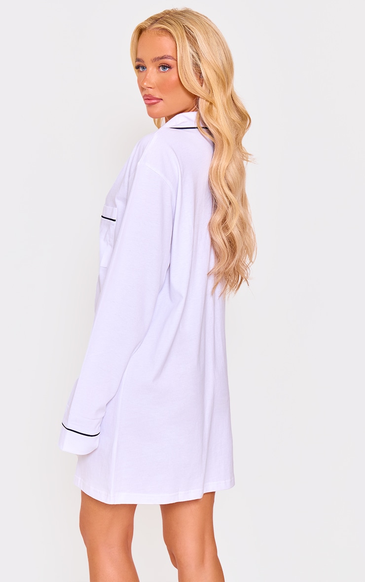 White Jersey Piping Detail Long Sleeve Nightdress image 2