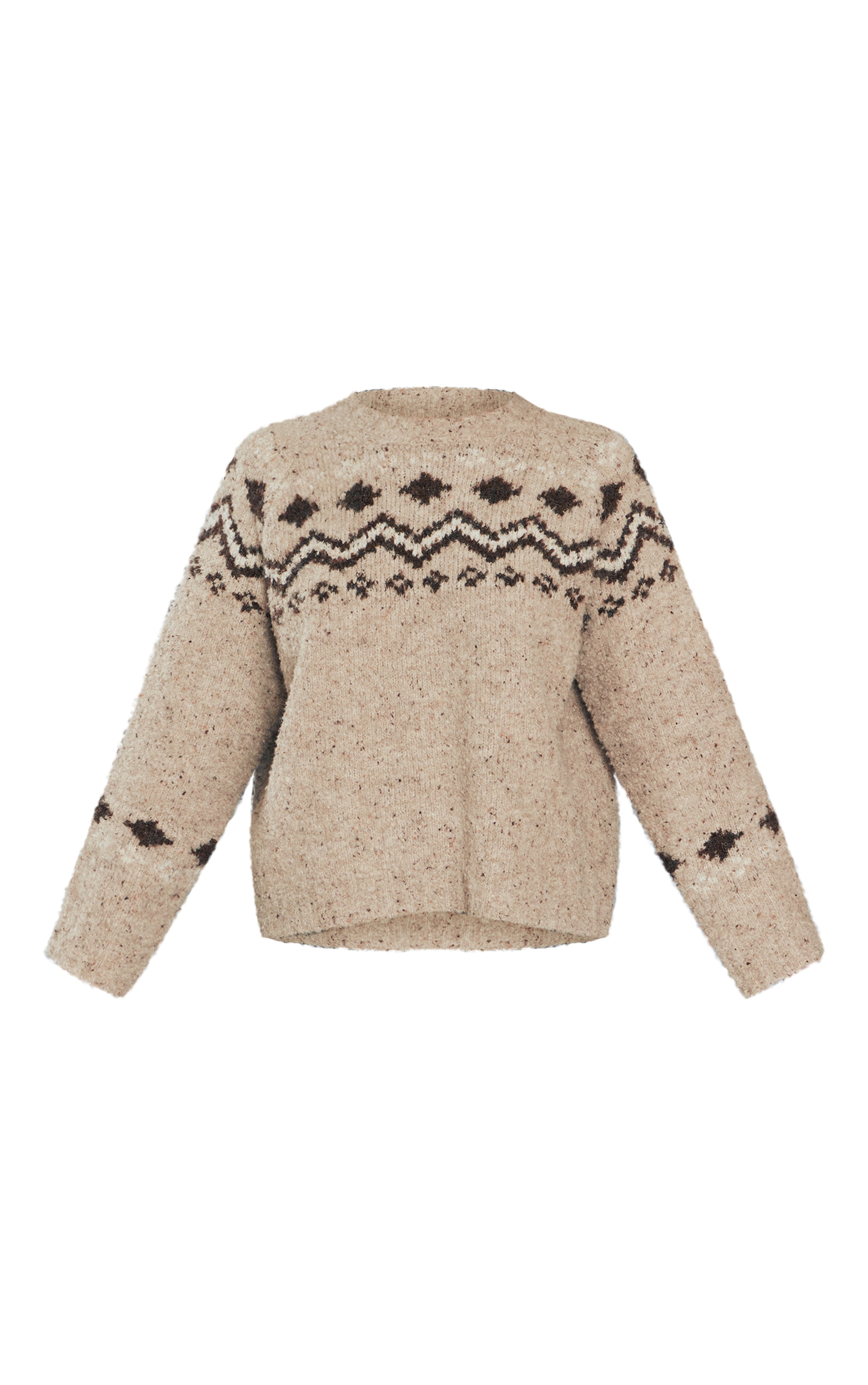 Oatmeal Fairisle High Neck Knitted Sweater image 5