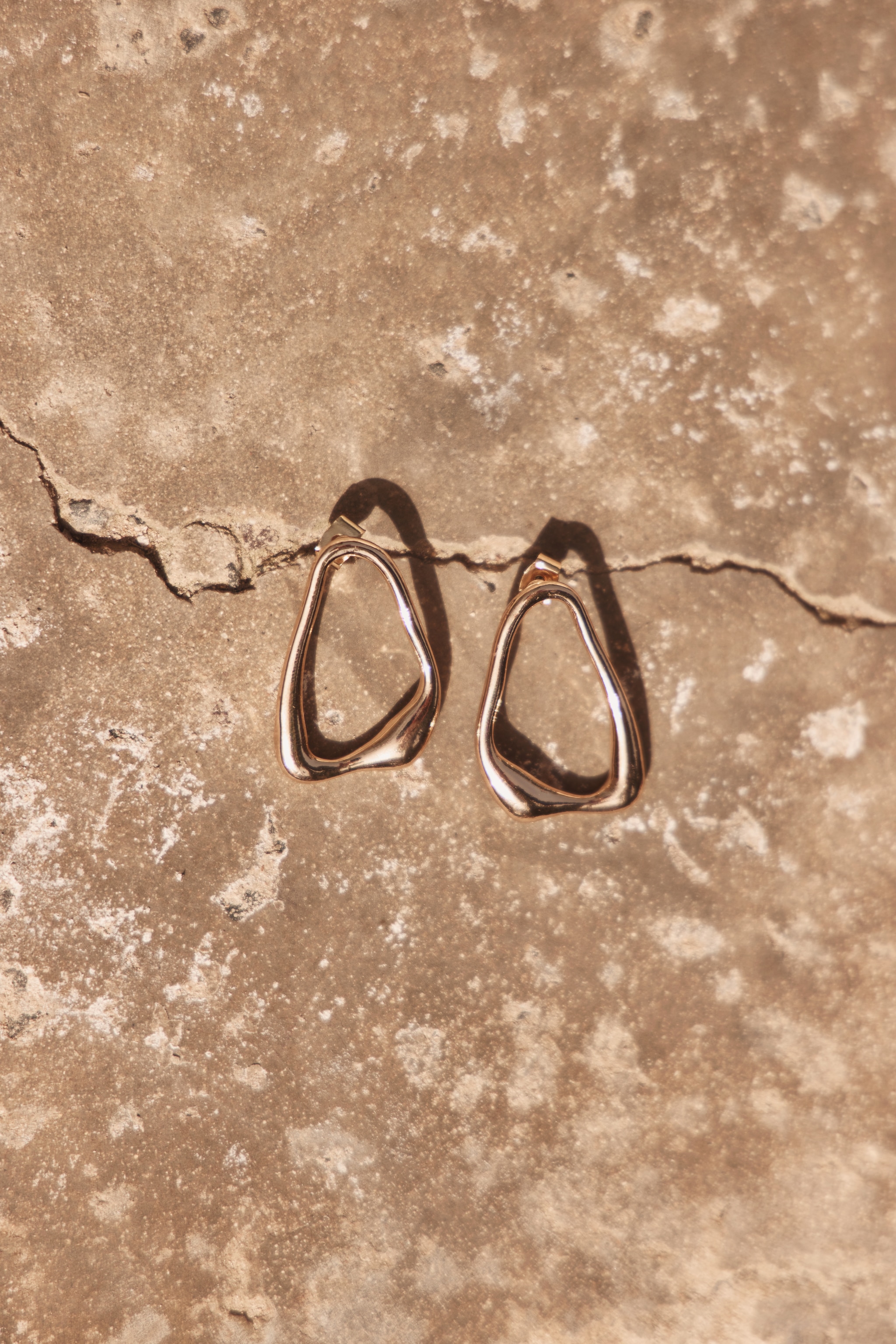 Gold Abstract Skinny Oval Statement Earrings