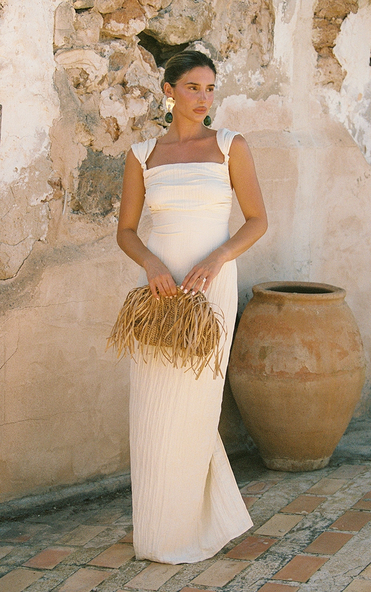 Cream Textured Knot Strap Detail Maxi Dress image 3