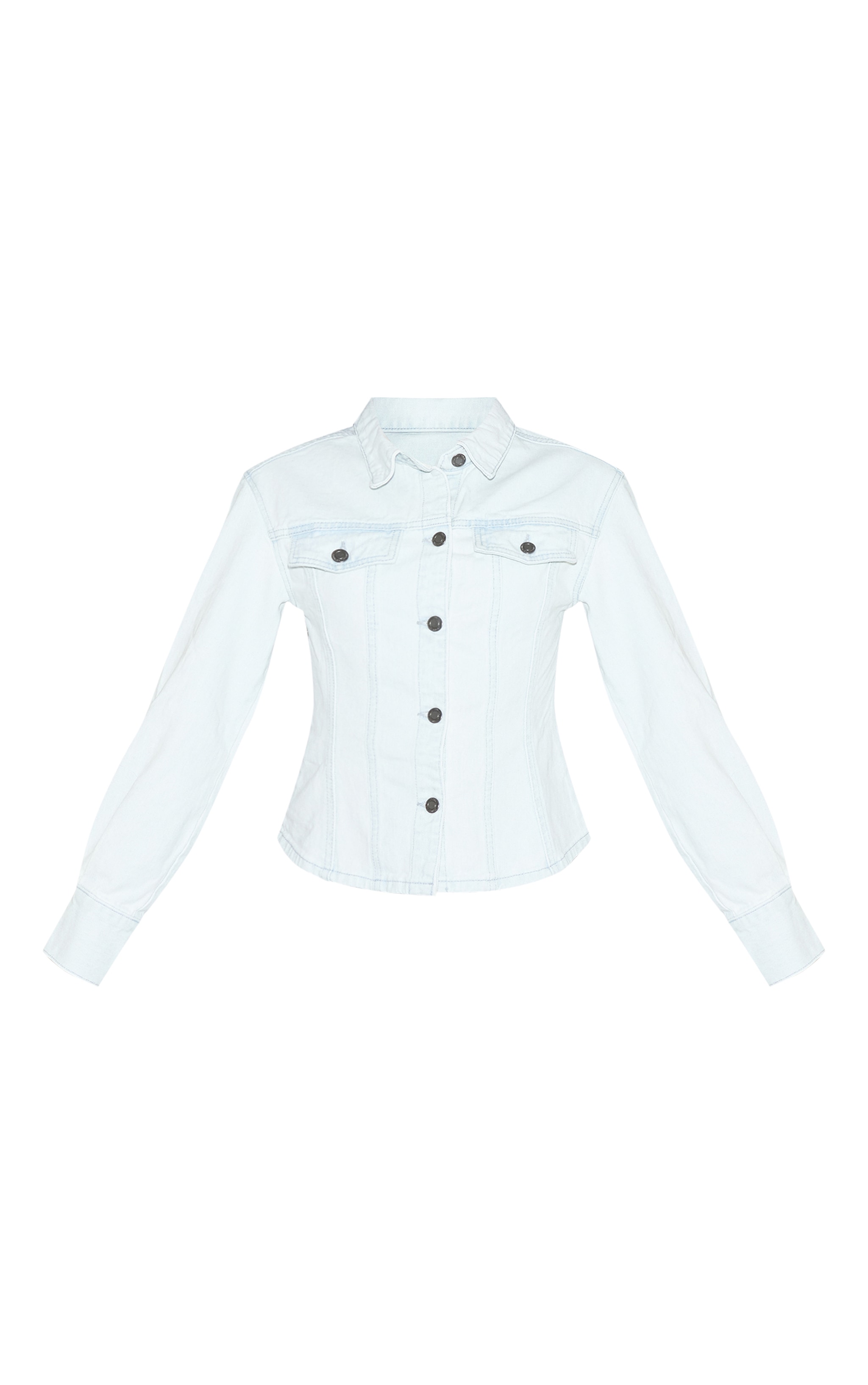Ice Blue Long Sleeve Cinch Waist Denim Jacket image 5