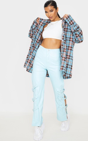 Baby Blue Check Oversized Shirt Tops Prettylittlething