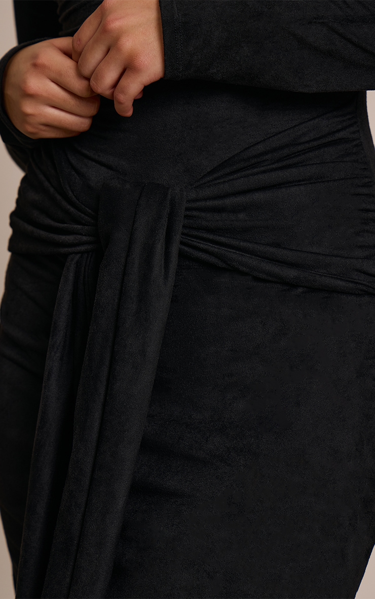 Black Faux Suede Knot Detail Long Sleeve Maxi Dress image 4