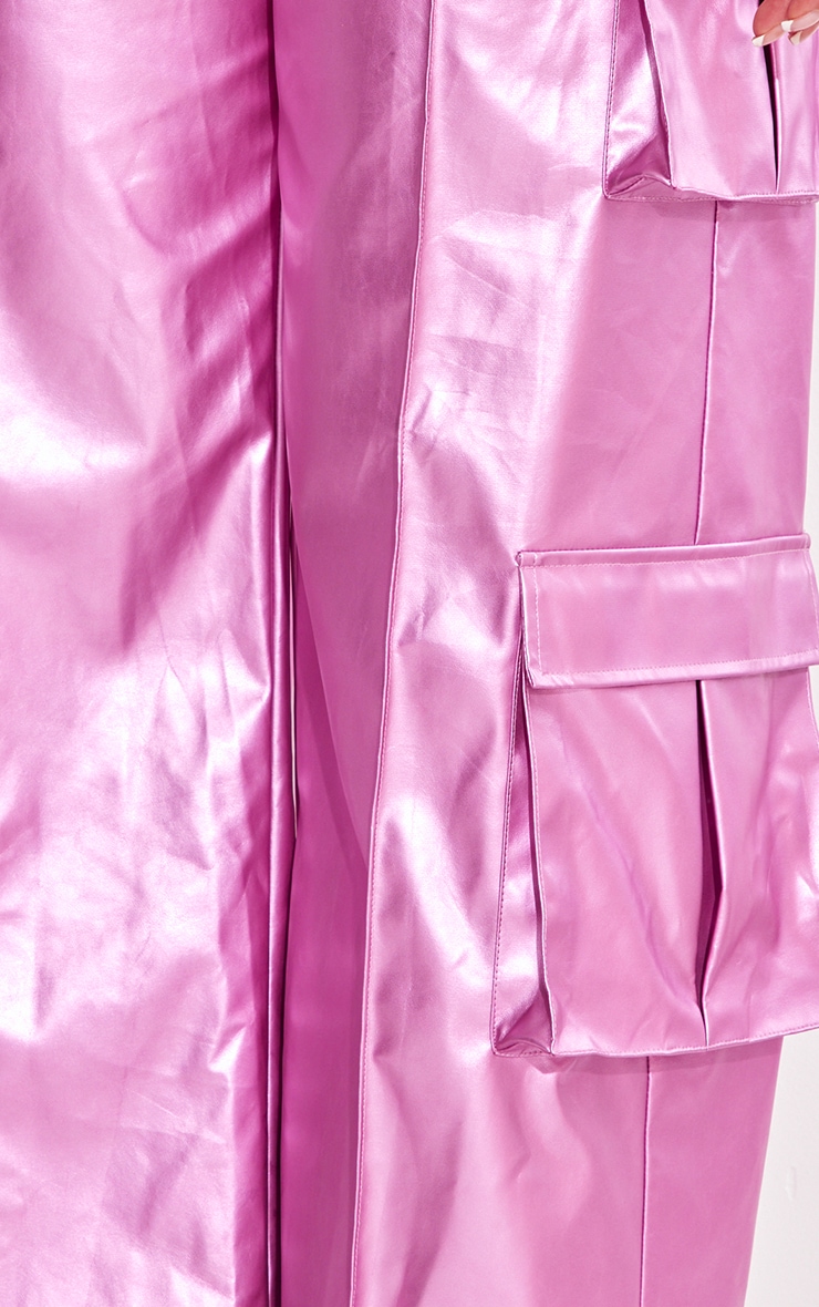 Shape Pink Metallic Faux Leather Cargo Pants image 4
