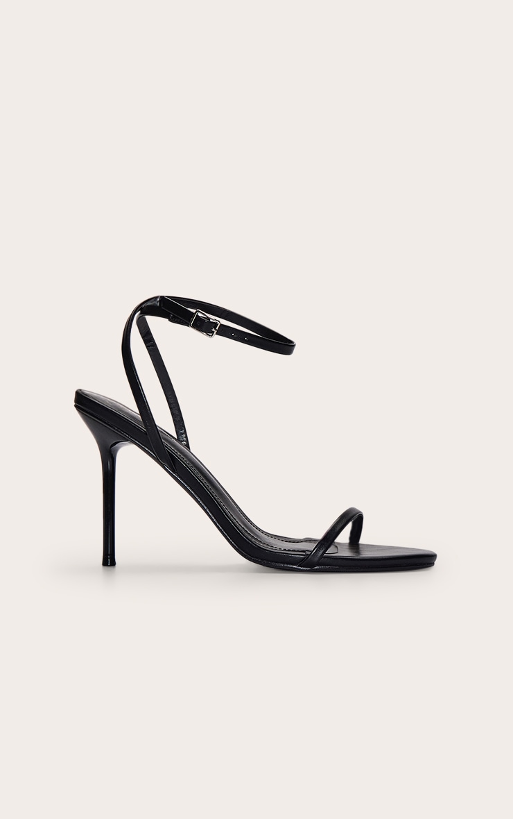 Black Round Toe Slim Stiletto Heel Barely There Sandal image 2