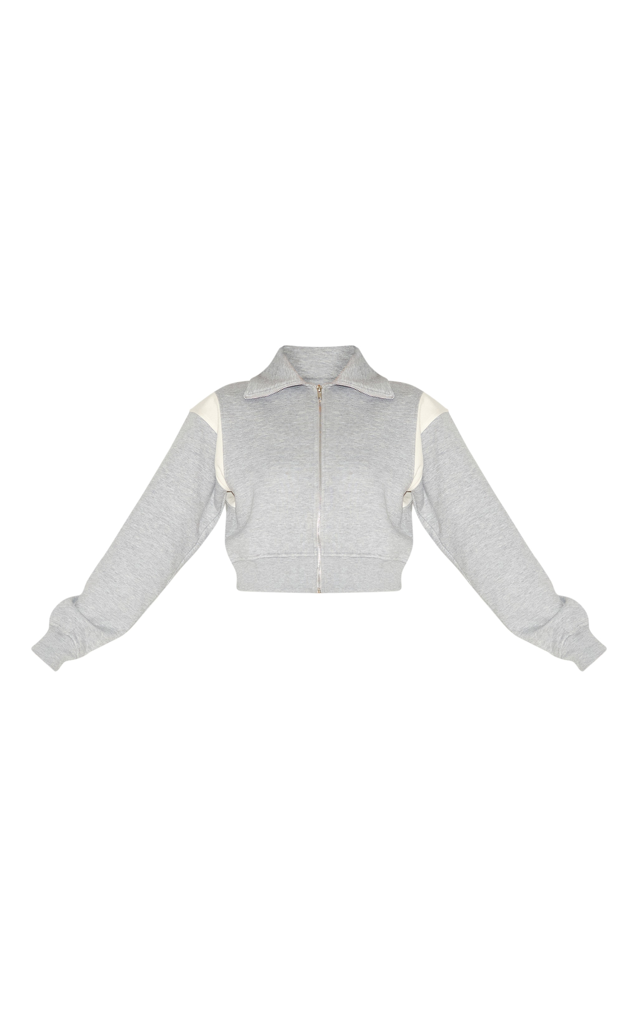 Ash Grey Contrast Panel Zip Through Collared Sweatshirt image 5