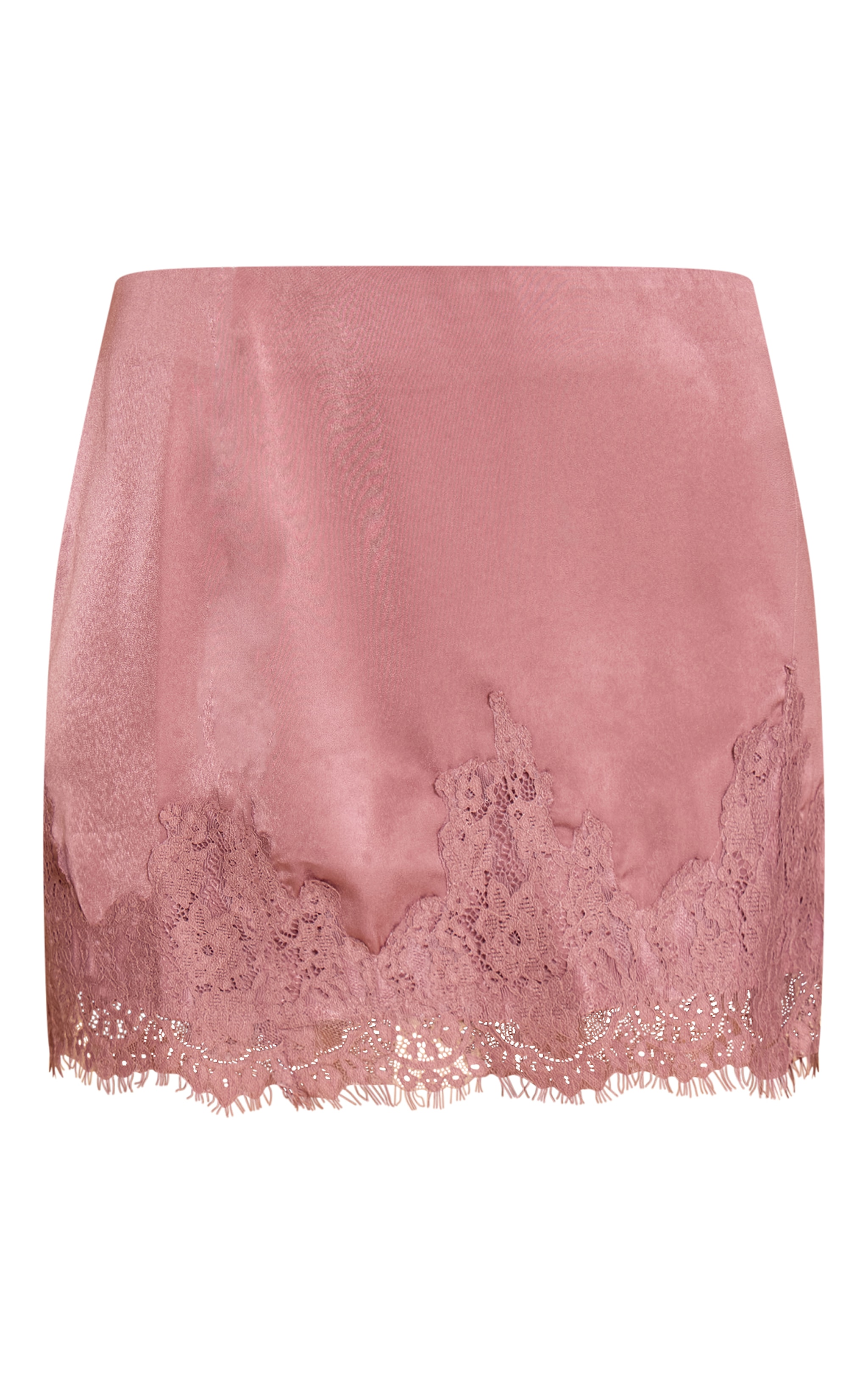 Mauve Satin Lace Trim Mini Skirt image 6