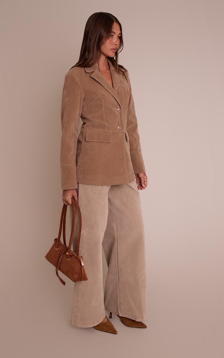 Blazer en suédine marron à taille cintrée et poches image 3