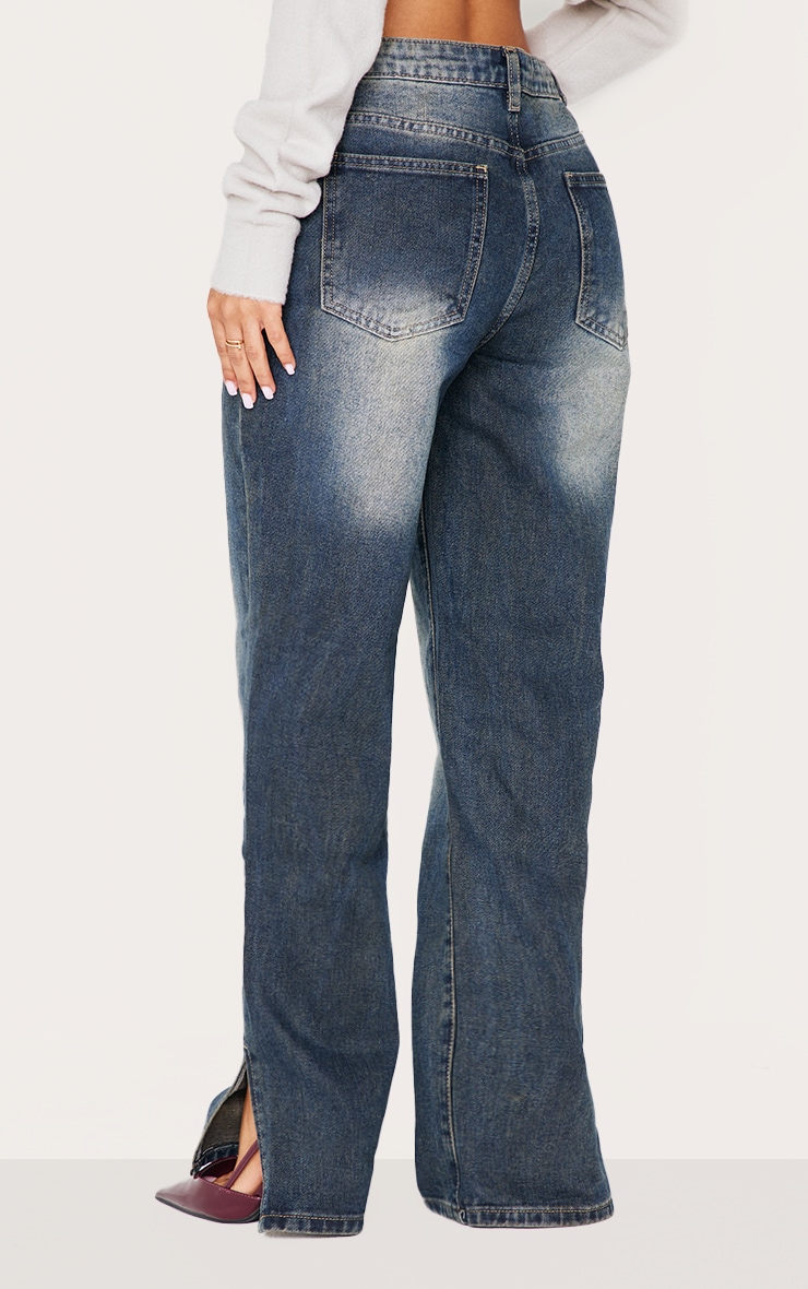 Petite Grey Used Bleach Split Hem Jeans image 3