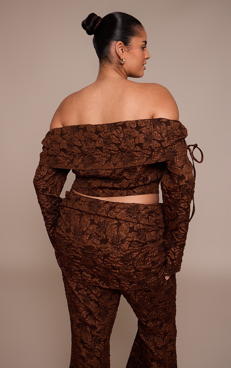 Plus Chocolate Floral Jacquard Bardot Top image 2