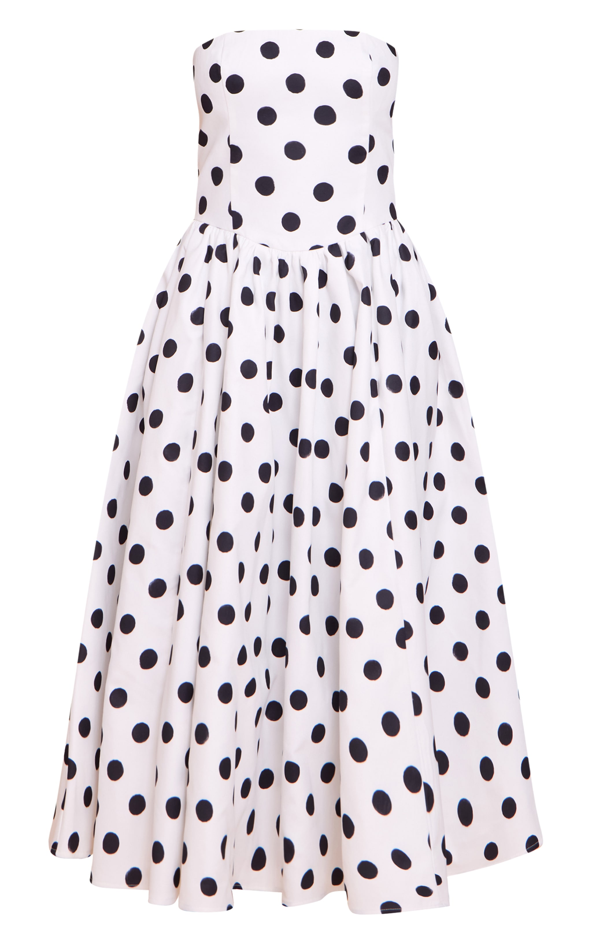 Monochrome Polka Dot Woven Bandeau Ruched Skater Midaxi Dress image 5