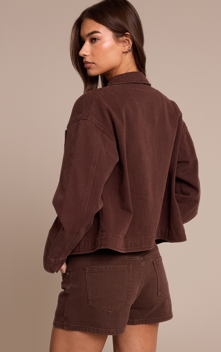 Chocolate Curved Hem Boxy Denim Jacket image 2