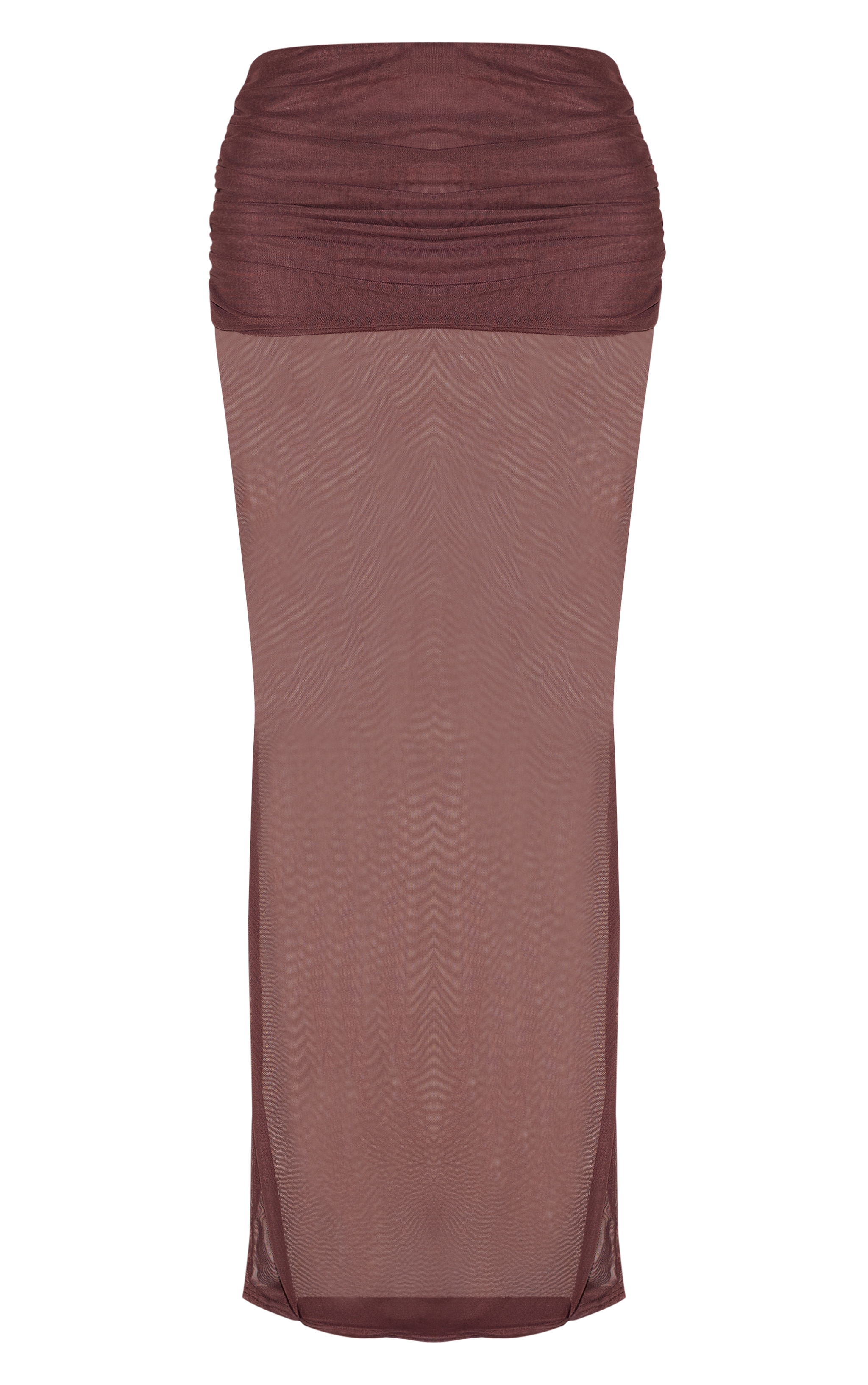 Chocolate Mesh Overlay Maxi Skirt image 5