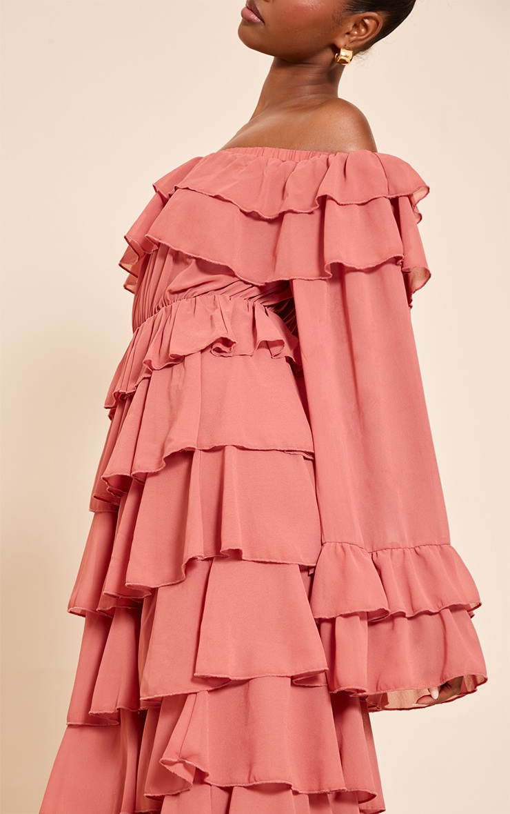 Blush Chiffon Bardot Extreme Frill Maxi Dress image 4