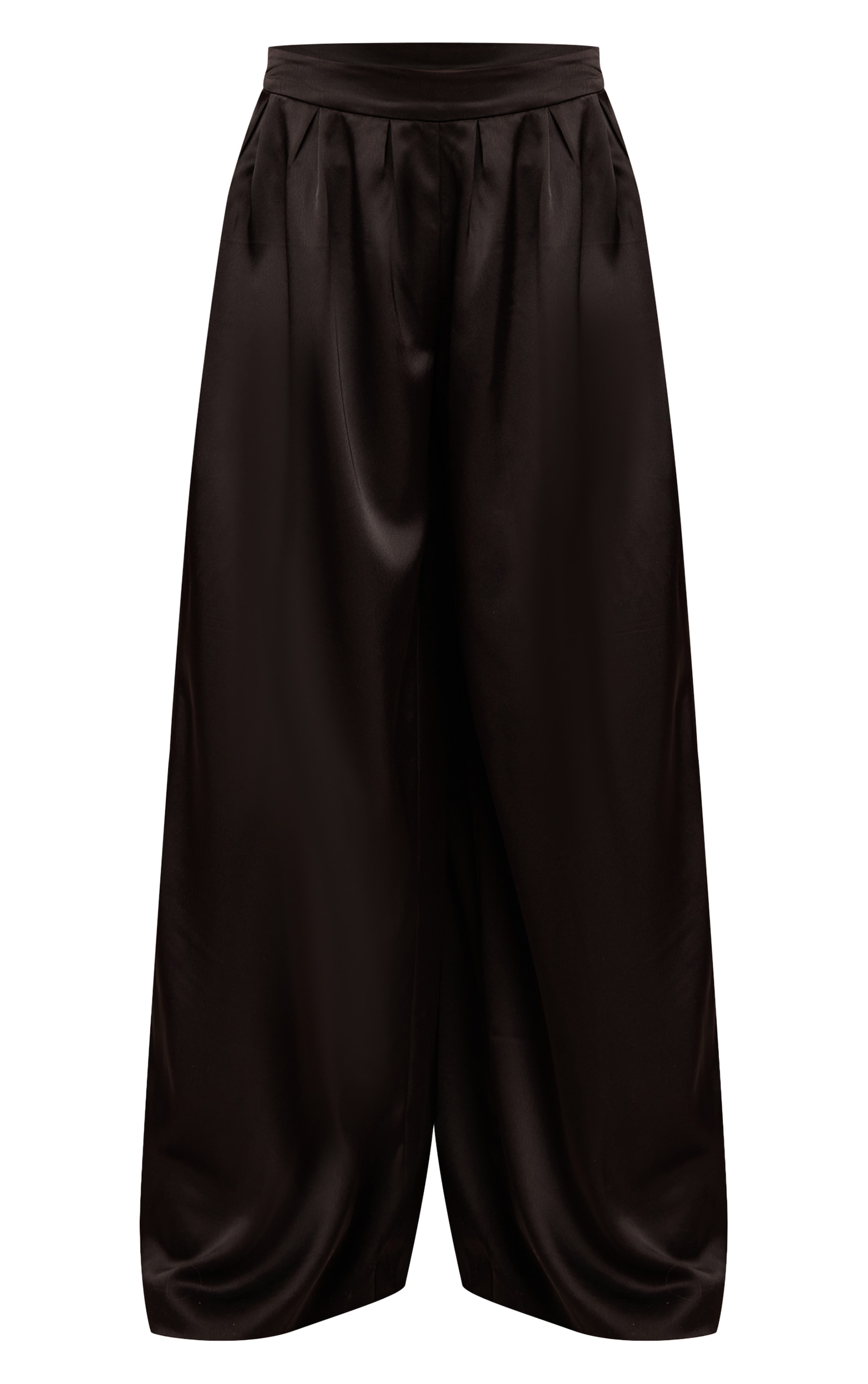 Black Satin Pleated Wide Leg Pants image 5