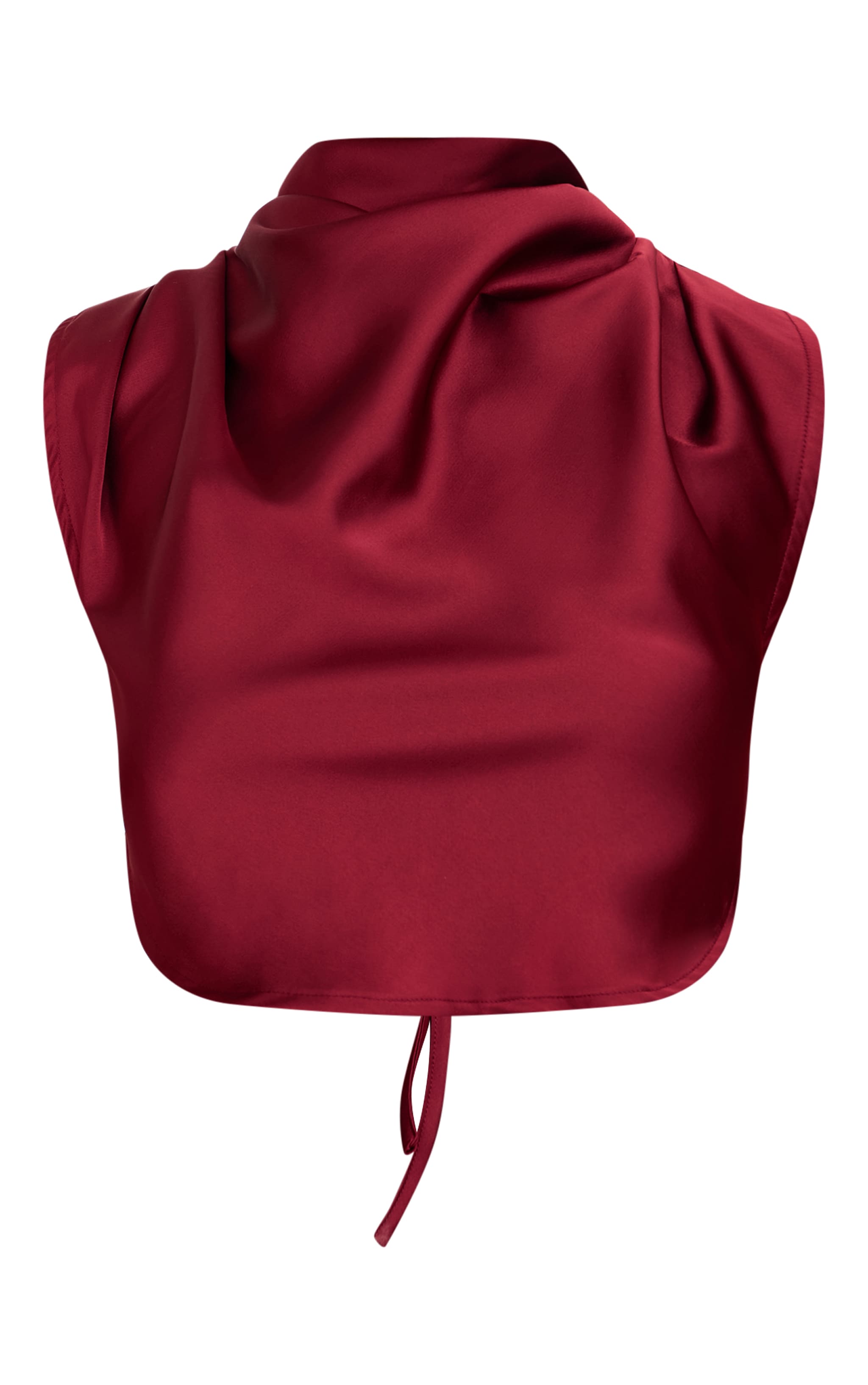 Burgundy Satin High Neck Tie Back Crop Top image 5