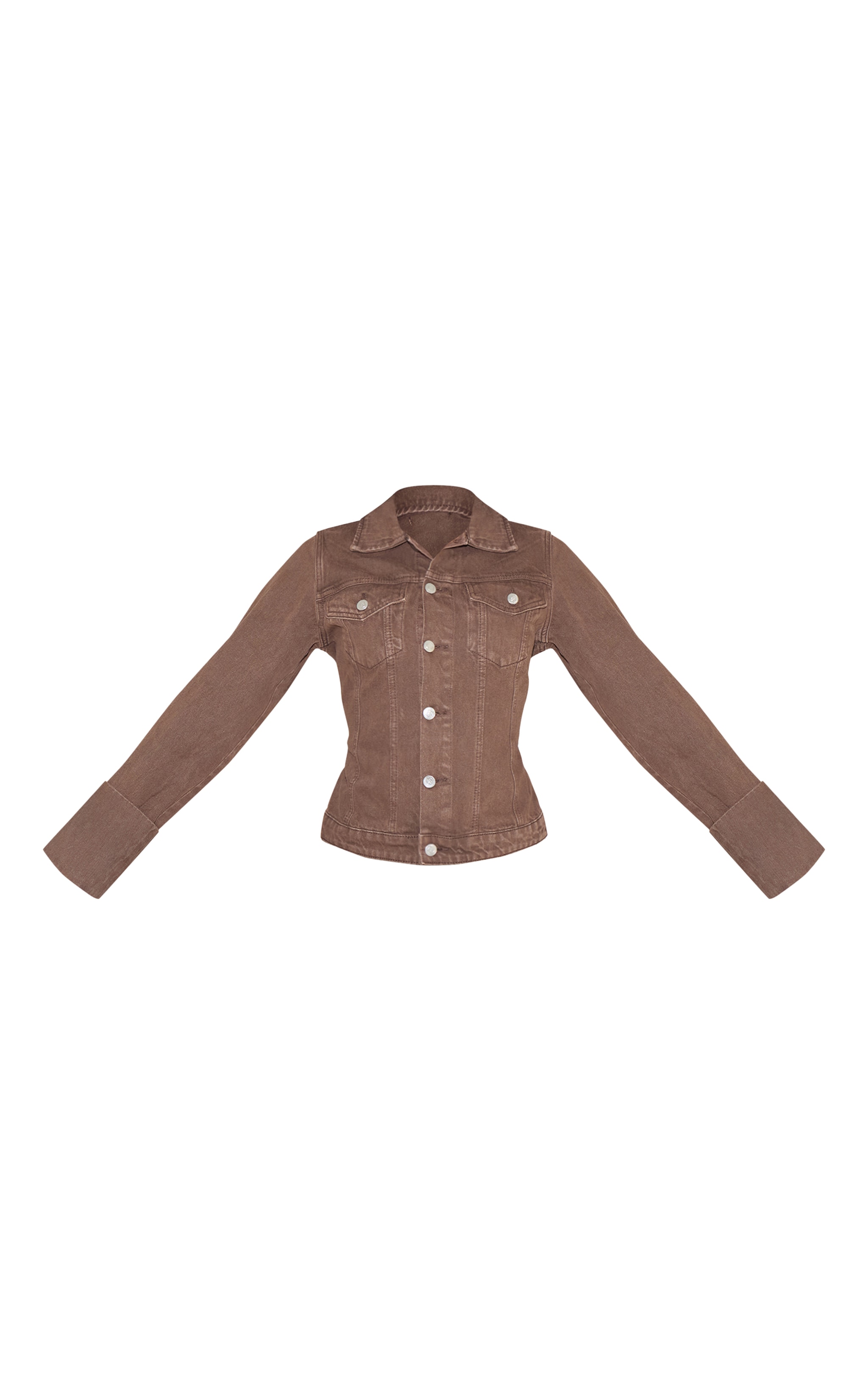 Brown Turn Up Cuff Cinched Back Denim Jacket image 5