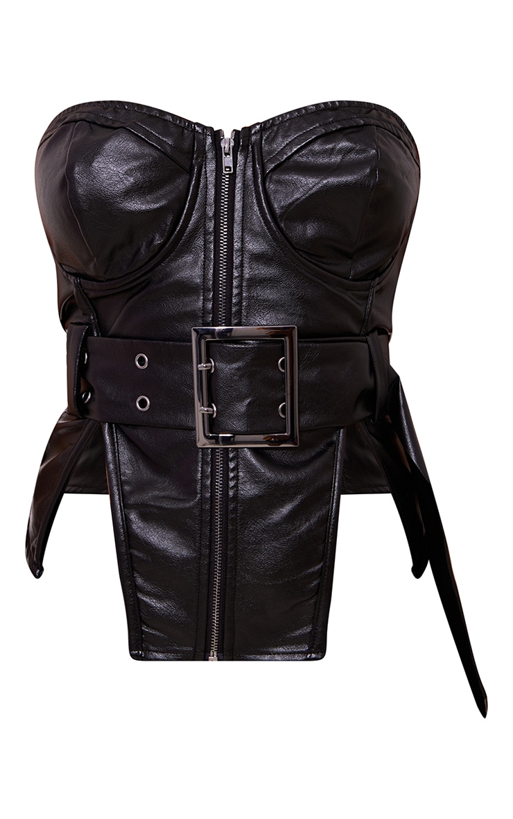 Black Faux Leather Belted Corset image 5