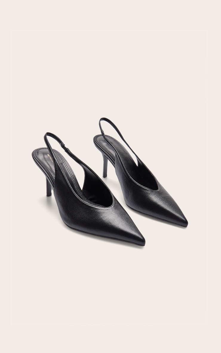 Black Pu Pointed Toe Slingback Heels image 3