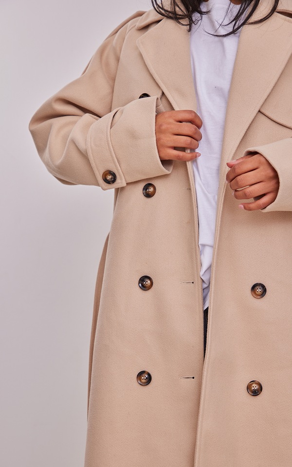 Oatmeal Double Breasted Military Trim Coat PrettyLittleThing AUS