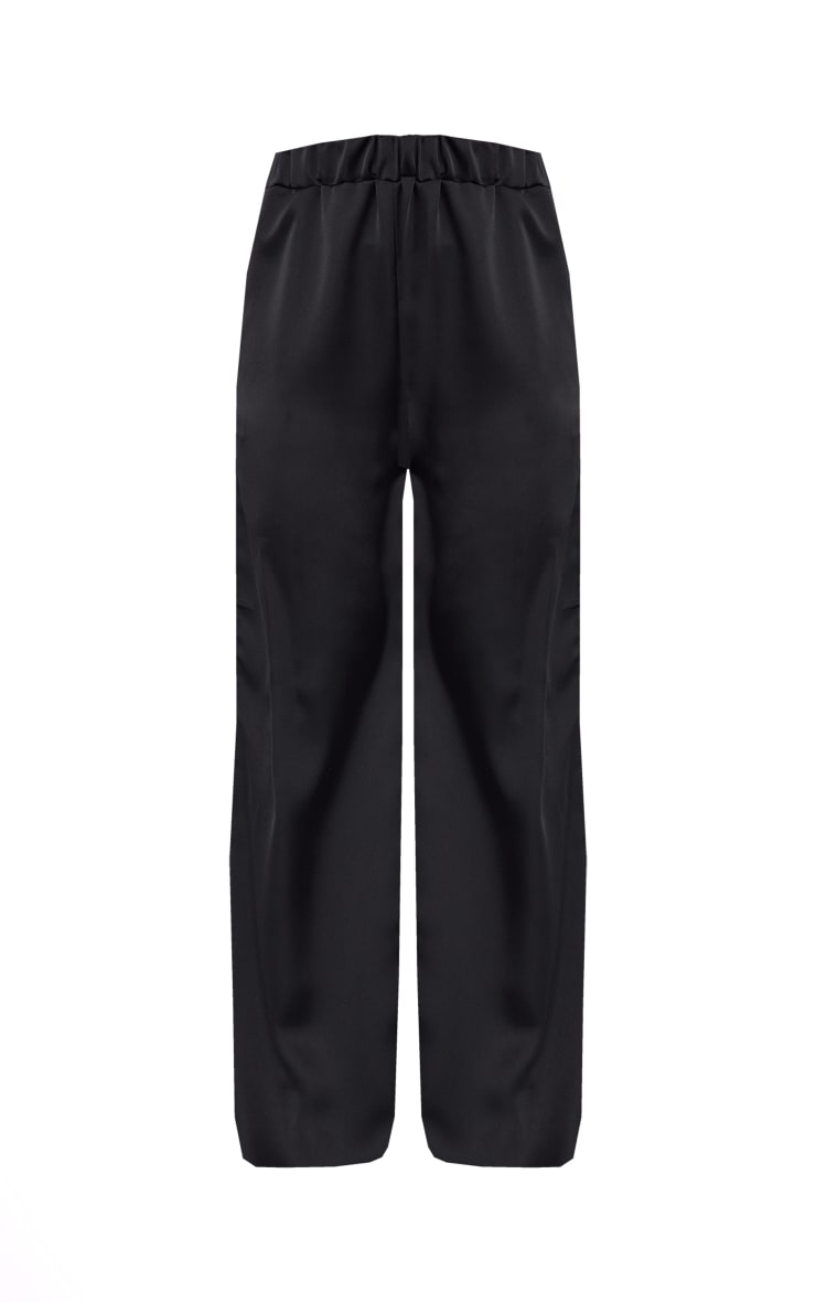 Black Satin Elasticated Wide Leg Pants image 5