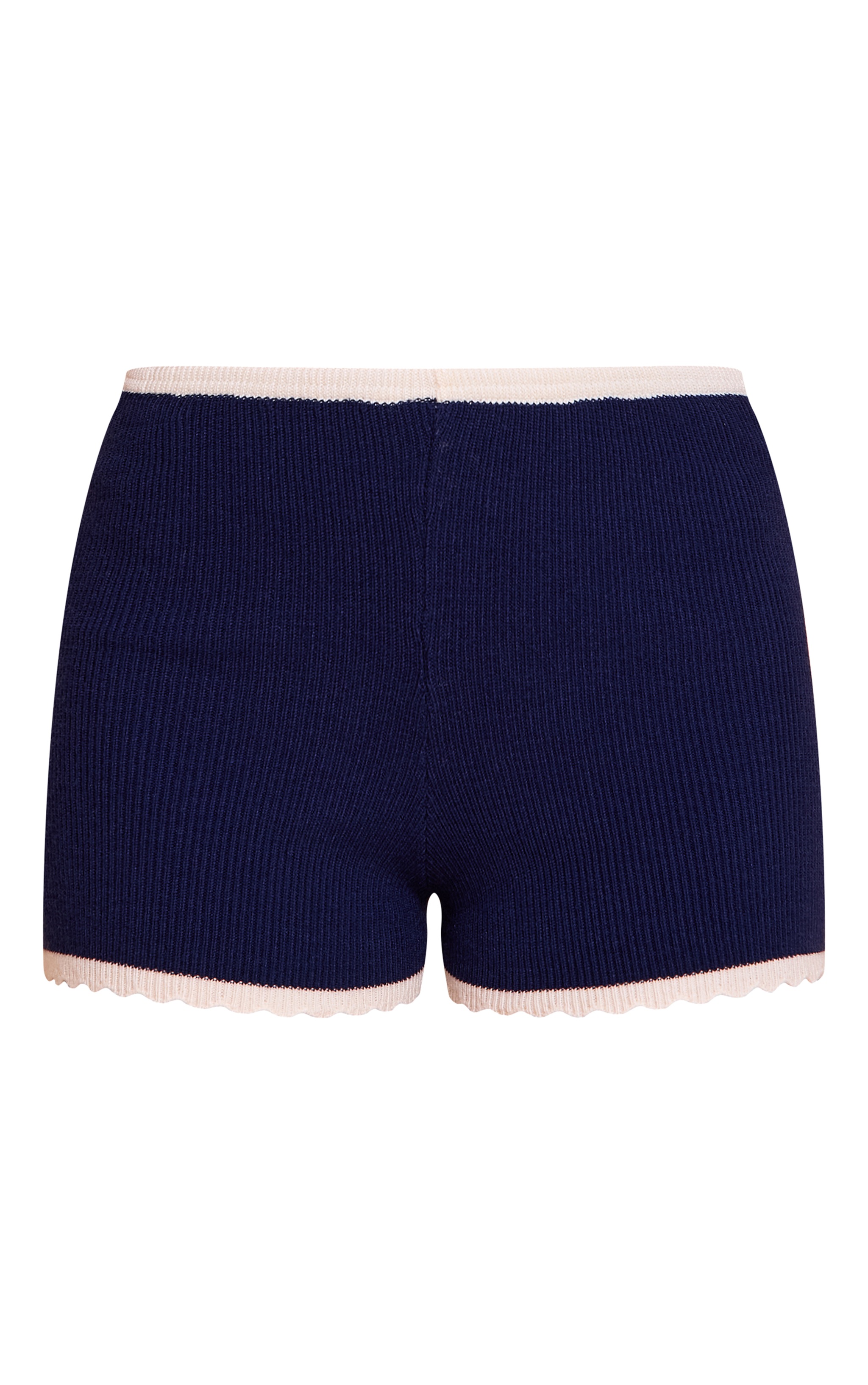 Navy Knitted Scallop Edge High Waisted Shorts image 6